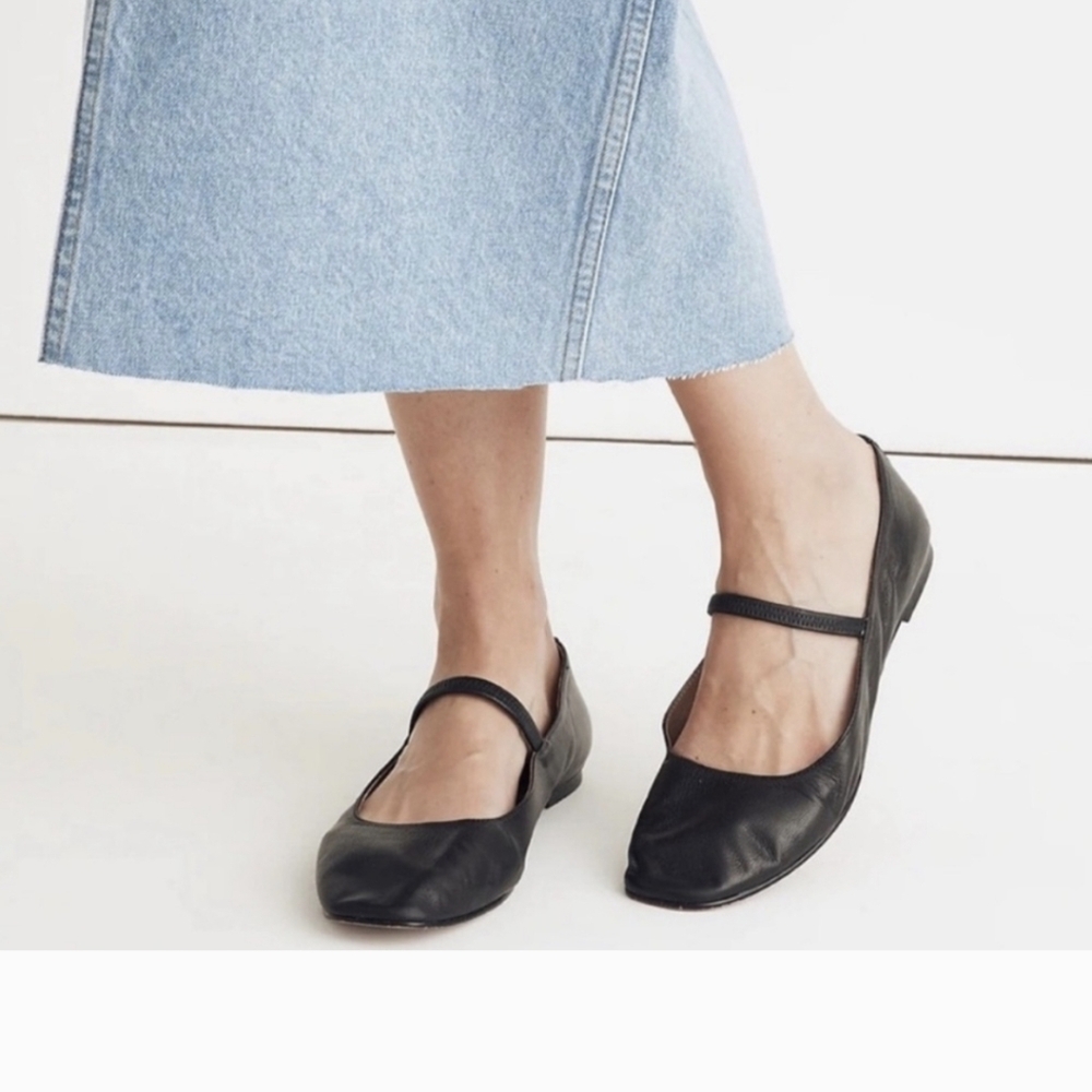 Madewell The Greta Ballet In True Black Mary Jane Flat Size 8.5
